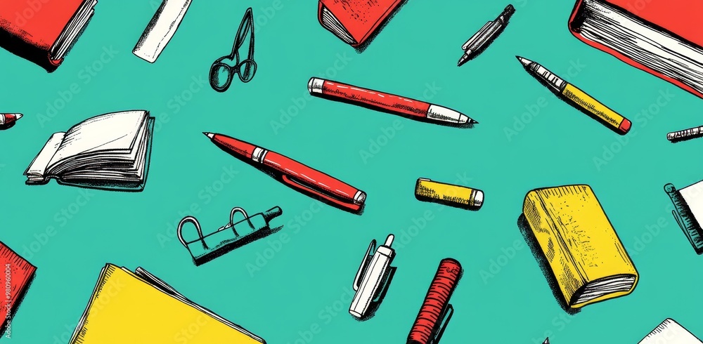 This seamless background represents a school, with a theme of education, science, and modern design. This seamless background represents a school, with a theme of education, science, and modern design.