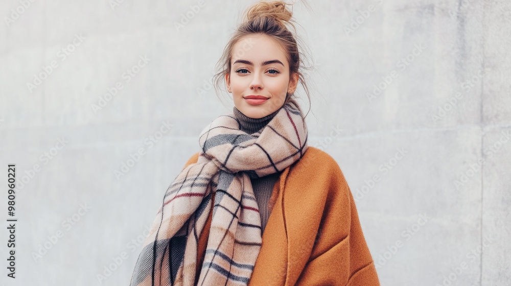 Naklejka premium Cute girl in a stylish autumn winter look.
