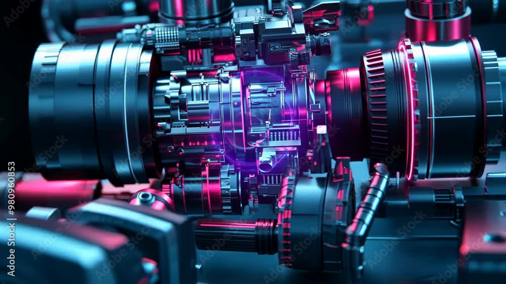 Exploring advanced technologies in mechanical engineering at a futuristic facility with dynamic lighting and intricate machinery Exploring advanced technologies in mechanical engineering at a futuristic facility with dynamic lighting and intricate machinery