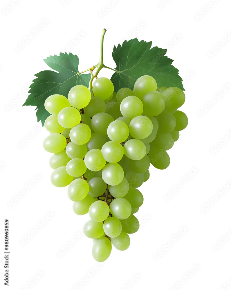 Bunch of Green Grapes with Leaf Isolated on Transparent Background. Bunch of Green Grapes with Leaf Isolated on Transparent Background.