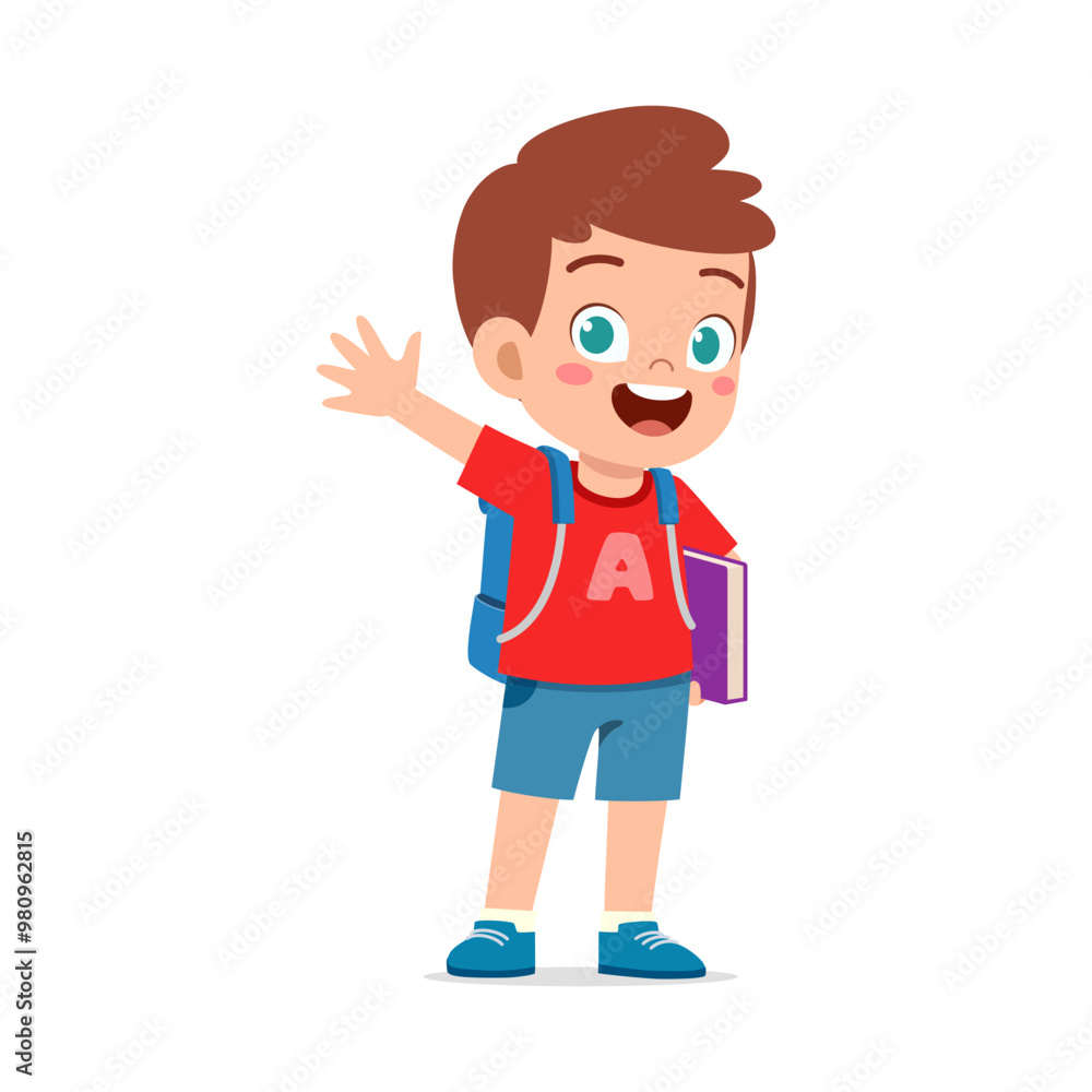 little kid wearing backpack and do waving hand little kid wearing backpack and do waving hand