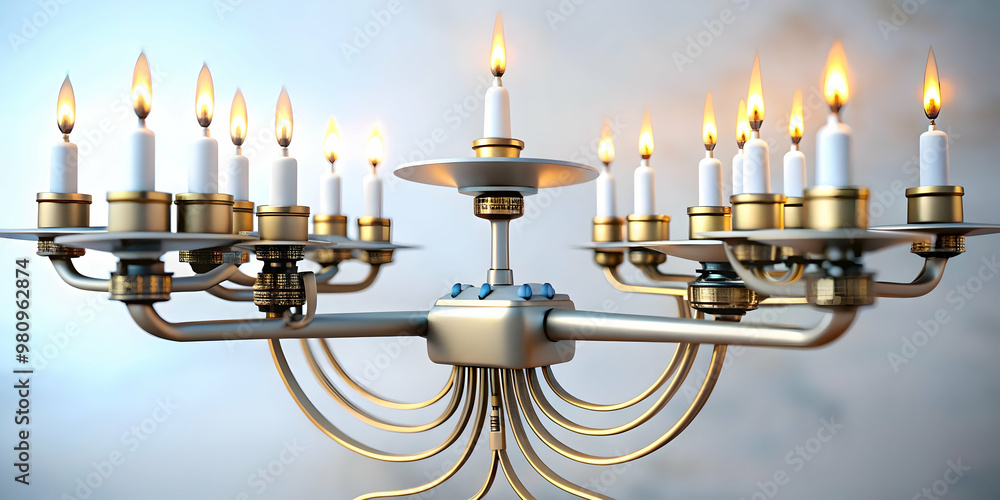 3D Close-Up of Hanukkah Candles Lit by Futuristic Drones | Technology Meets Tradition in Detailed Concept Art 3D Close-Up of Hanukkah Candles Lit by Futuristic Drones | Technology Meets Tradition in Detailed Concept Art