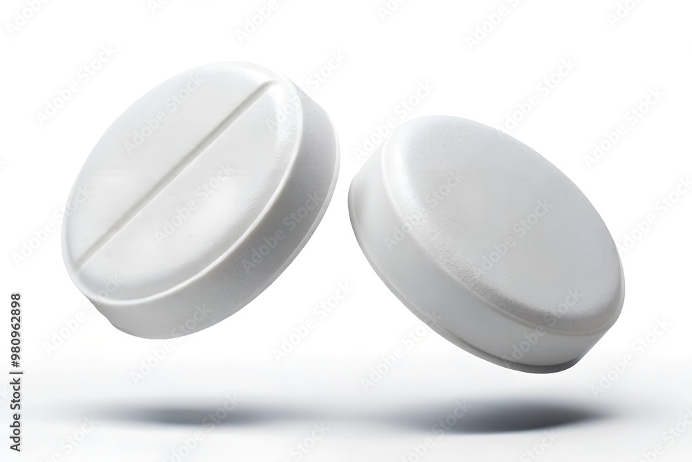Two white pills floating in the air, cut out Two white pills floating in the air, cut out
