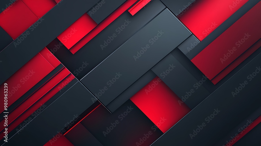 A modern abstract design featuring layered red and black geometric shapes. A modern abstract design featuring layered red and black geometric shapes.