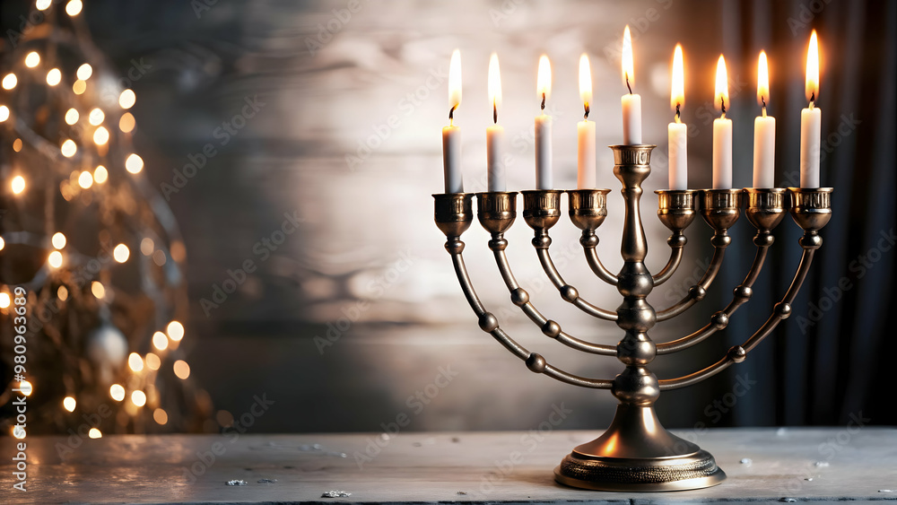 3D Minimalist White Background with Glowing Menorah and Hanukkah Candles Silhouette for Elegant Promotional Designs 3D Minimalist White Background with Glowing Menorah and Hanukkah Candles Silhouette for Elegant Promotional Designs