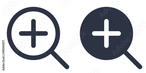 Zoom In simple icons set designed in filled, outline, line and stroke style