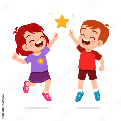little kid do high five with friend and feel happy