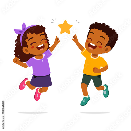 little kid do high five with friend and feel happy