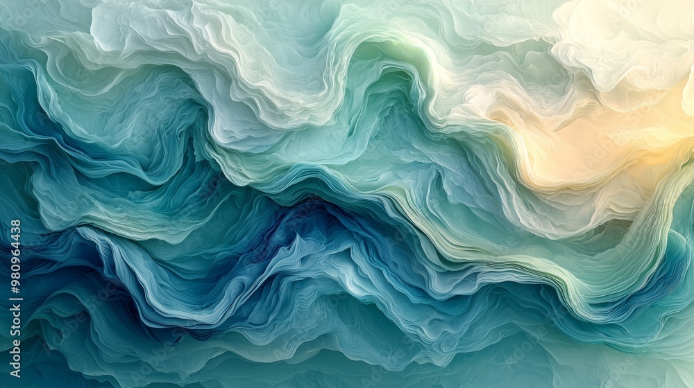 Abstract Waves in Soft Blue and Green Tones Abstract Waves in Soft Blue and Green Tones