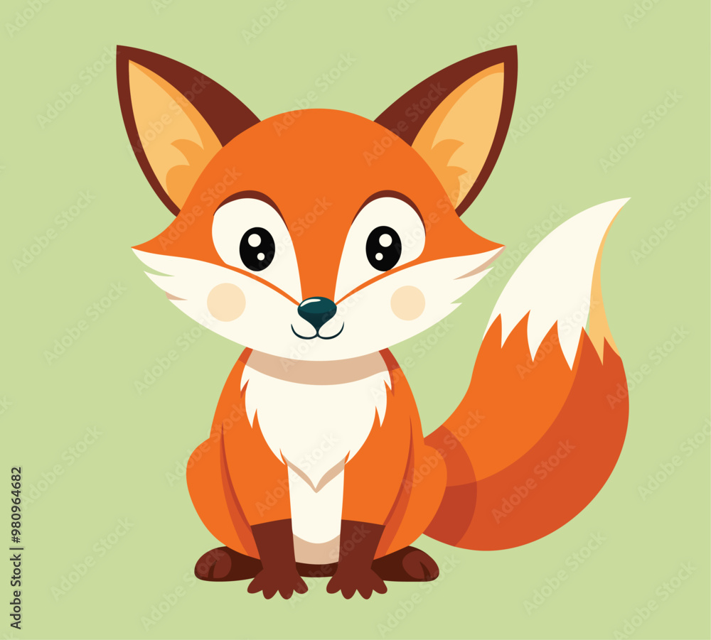 Cute animal fox illustration on green background Cute animal fox illustration on green background
