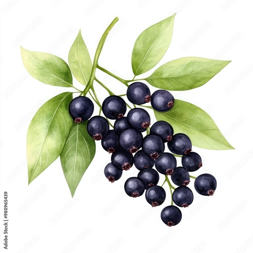 A vibrant cluster of black berries with green leaves, perfect for illustrating nature or healthy food concepts. A vibrant cluster of black berries with green leaves, perfect for illustrating nature or healthy food concepts.