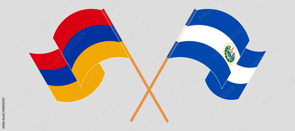 Crossed and waving flags of Armenia and Republic of El Salvador. Vector illustration Crossed and waving flags of Armenia and Republic of El Salvador. Vector illustration