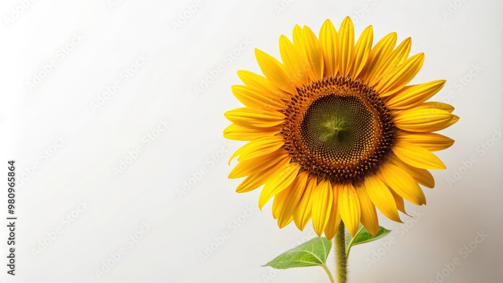 Obraz premium Sunflower on white background, Sunflower, white background, vibrant, nature, yellow, petals, bloom, flower, isolated, bright