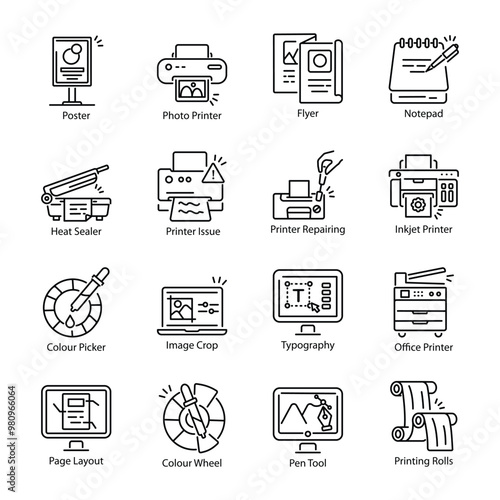Collection of Presswork Linear Icons 

