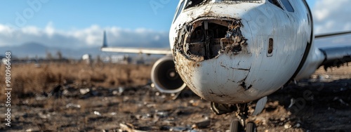 Plane ignition: a catastrophic event on the runway as flames engulf the aircraft, urgency of emergency response and the dangers faced in aviation mishaps with smoke and fire erupting. photo