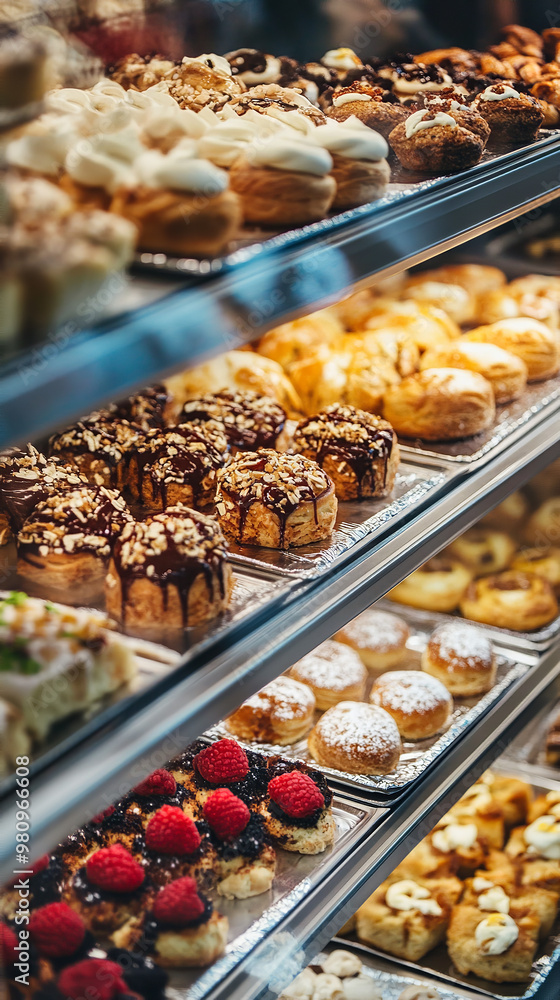 Assorted Fresh Pastries Elegantly Displayed in Modern Bakery Assorted Fresh Pastries Elegantly Displayed in Modern Bakery