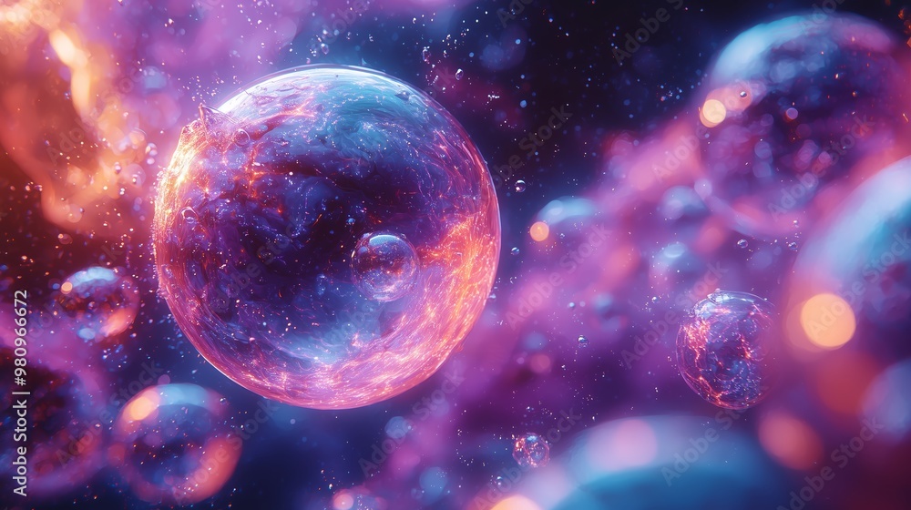 Colorful Abstract View of Floating Bubbles in Space Colorful Abstract View of Floating Bubbles in Space