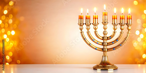 Vibrant Glowing Menorah with Abstract Hebrew Letters - Digital Background for Hanukkah Celebrations and Spiritual Themes