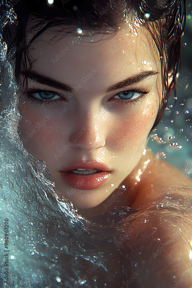 portrait beautiful girl swimming at scenic waterfall wallpaper portrait beautiful girl swimming at scenic waterfall wallpaper
