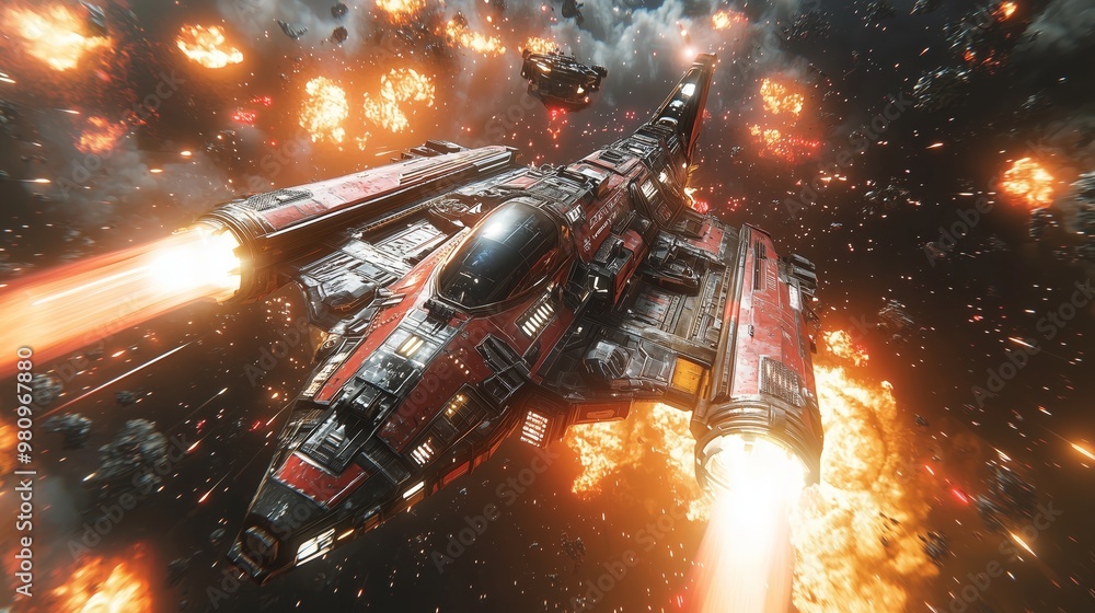 Fototapeta premium Futuristic Spaceship in Epic Galactic Battle Scene