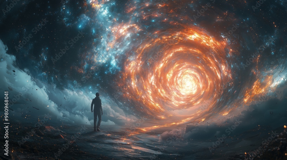 Cosmic Portal with Figure in Surreal Space Environment Cosmic Portal with Figure in Surreal Space Environment