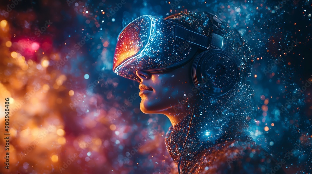 Futuristic Virtual Reality User in Cosmic Setting Futuristic Virtual Reality User in Cosmic Setting
