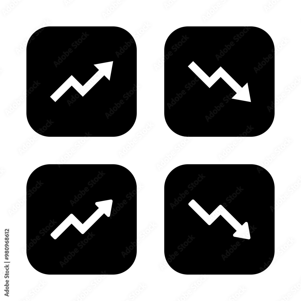 Uptrend and downtrend arrow icon on black square Uptrend and downtrend arrow icon on black square