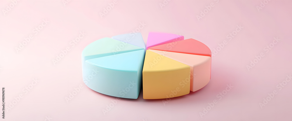 3D rendering pie chart, vivid striking colors, smooth edges, glossy texture, placed on a pastel background for clean, futuristic data visualization. 3D rendering pie chart, vivid striking colors, smooth edges, glossy texture, placed on a pastel background for clean, futuristic data visualization.