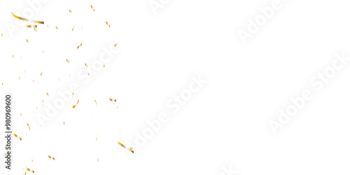 Luxury gold sparkle confetti glitter and zigzag ribbon falling down on transparent background. Vector illustration.