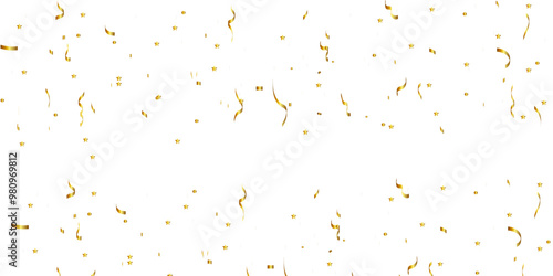 Abstract doted and confetti golden glitter and zigzag ribbon particles splatter on transparent background. Luxury golden glitter confetti that floats down falling bokeh celebration background.