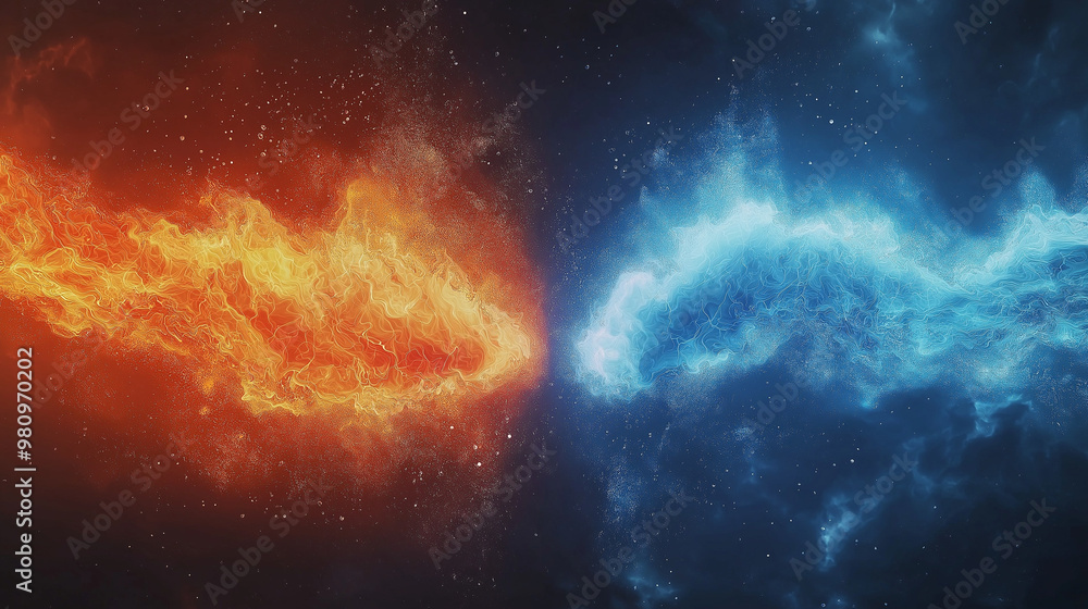 battle between fire and blue light tempest of feeling passion and calm. battle between fire and blue light tempest of feeling passion and calm.