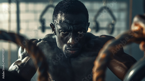 Fototapeta Naklejka Na Ścianę i Meble -  Black man doing intense sports training