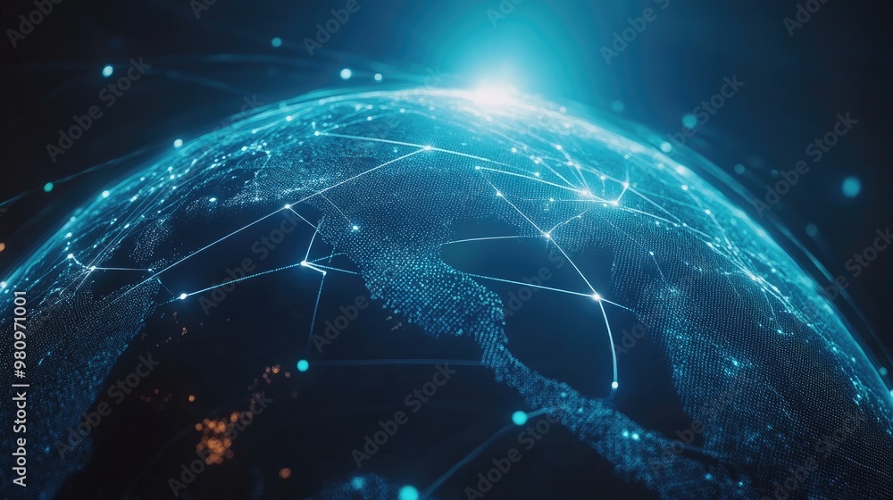 Obraz premium Virtual reality globe with network lines, futuristic tech