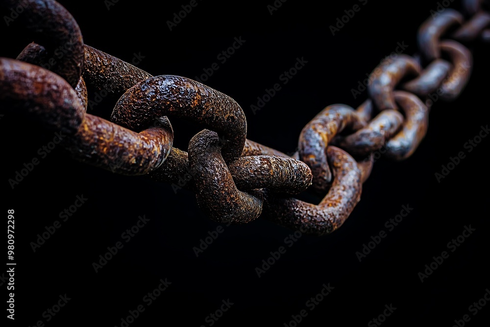 Rusted iron chain in darkness with gritty texture Rusted iron chain in darkness with gritty texture