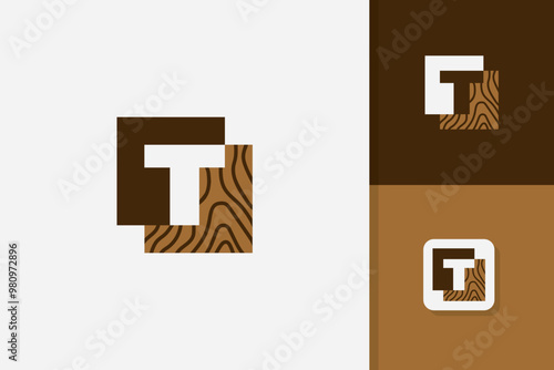 t letter wood logo design vector template