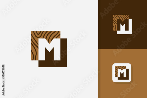 m letter wood logo design vector template