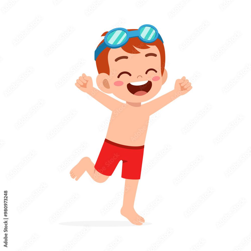 little kid wear swim goggles while jumping little kid wear swim goggles while jumping