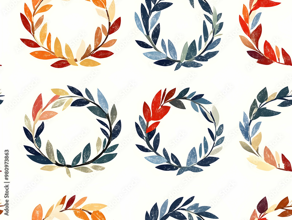 Fototapeta premium Seamless Flat Recycled Paper Christmas Wreath Pattern - Eco-Friendly Minimalist Background for Sustainable Holiday Design