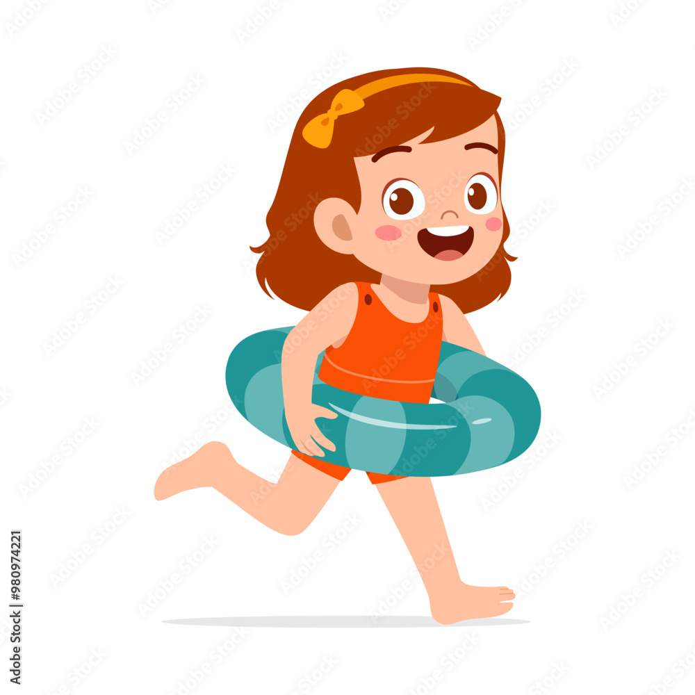 little kid running and wear swim ring little kid running and wear swim ring