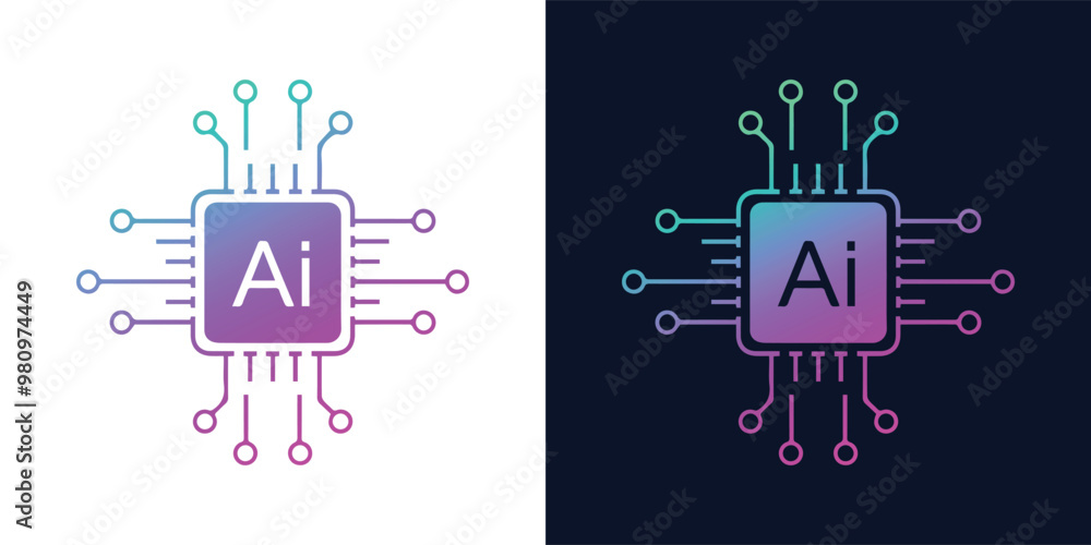 Fototapeta premium Artificial Intelligence AI Chip in Human Brain. Artificial Intelligence icon with Machine learning, digital skills, generative AI, AI technology, algorithm, virtual intelligence and future