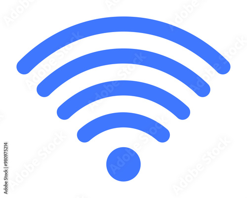 Blue wireless signal symbol with concentric arcs and a dot at the base. Ideal for technology, internet, communication, connectivity, network themes. Simple vector design, clean style.