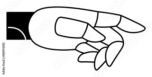 A robotic hand with articulated fingers extending forward. Ideal for technology, robotics, artificial intelligence, industrial design, innovation concepts. Simple line art style.