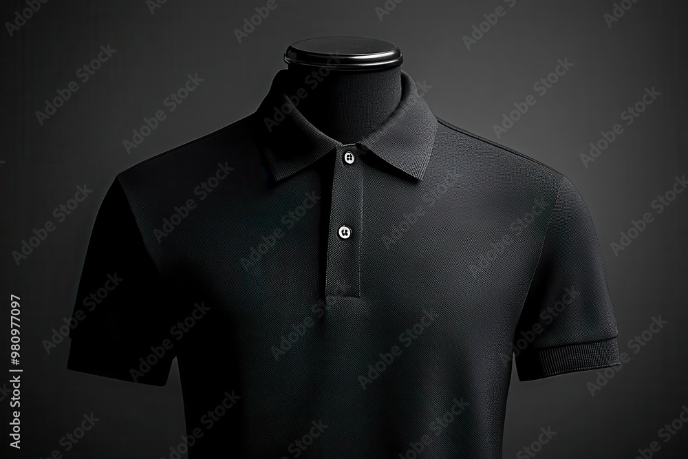 sleek black polo shirt on invisible mannequin studio lighting crisp fabric details subtle shadows clean background fashion product photography sleek black polo shirt on invisible mannequin studio lighting crisp fabric details subtle shadows clean background fashion product photography