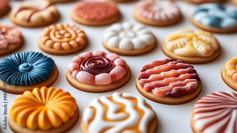 3D Santa's Futuristic Cookie Design Concept: Vibrant & Whimsical Close-Up of Modern Holiday Treats on Isolated White Background 3D Santa's Futuristic Cookie Design Concept: Vibrant & Whimsical Close-Up of Modern Holiday Treats on Isolated White Background