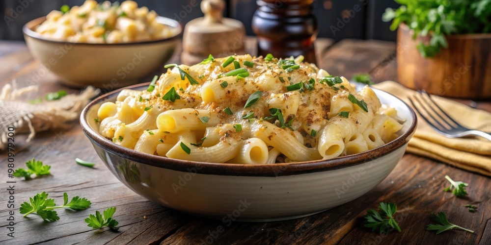 Luxurious gourmet mac and cheese made with Fontina and Parmigiano-Reggiano cheeses Luxurious gourmet mac and cheese made with Fontina and Parmigiano-Reggiano cheeses