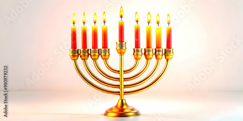 Vibrant 3D Glowing Abstract Menorah with Candles � Festive Digital Art for Hanukkah Celebrations, Perfect for Spiritual Advertisements