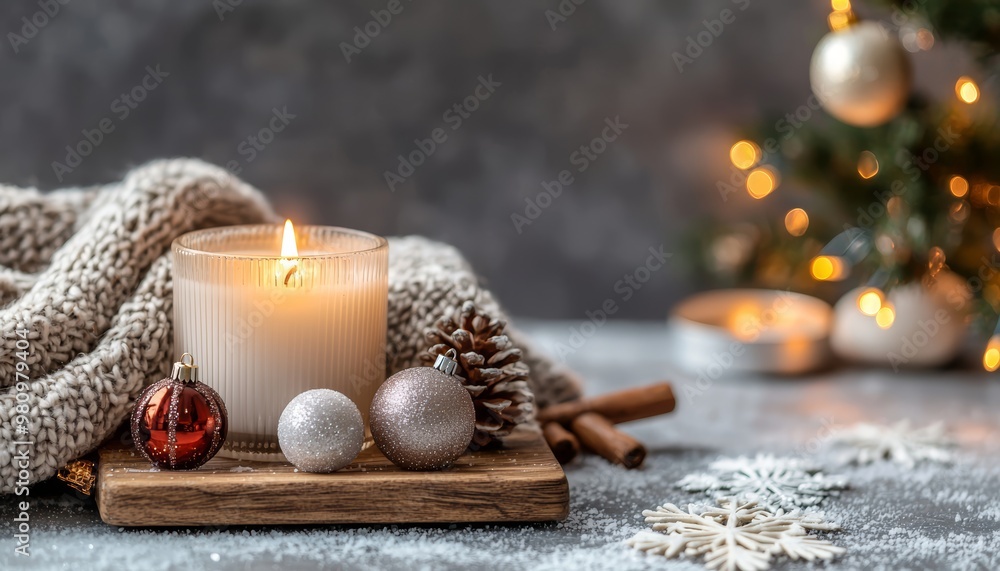A holiday greeting card mockup placed on a table with Christmas tree ornaments, snowflakes, and a warm candlelit glow. A holiday greeting card mockup placed on a table with Christmas tree ornaments, snowflakes, and a warm candlelit glow.