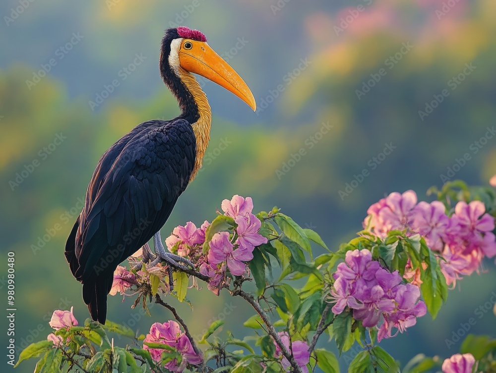 Naklejka premium Bird Perched on Tree Branch