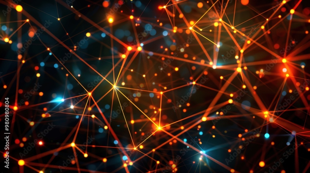 Fototapeta premium This abstract technology background displays a network of bright, glowing circuits and nodes.