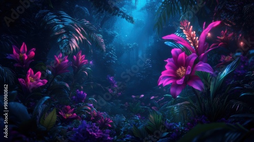 A surreal composition of exotic flora featuring oversized flowers